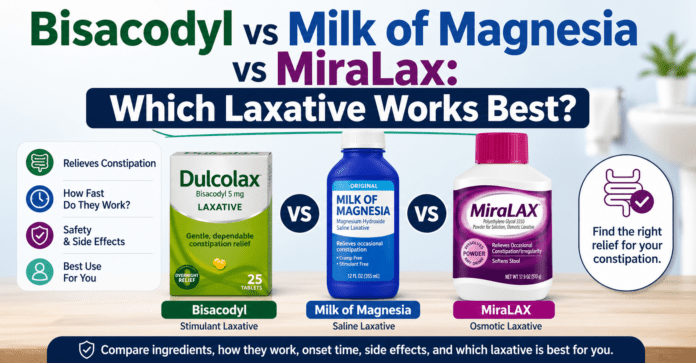 Bisacodyl vs Milk of Magnesia vs MiraLax: Which Laxative Works Best?