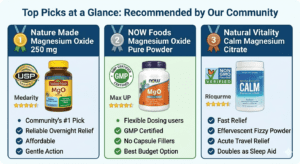 Top Recommended Magnesium Supplements for Constipation Relief (Nature Made, NOW Foods, Natural Vitality Calm)