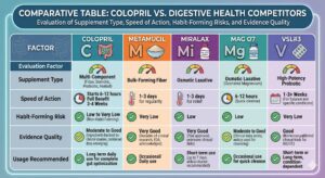 Colopril vs. Metamucil, MiraLAX, Mag O7, and VSL#3