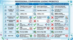 MegaSporeBiotic vs Just Thrive vs Traditional Probiotics for Constipation