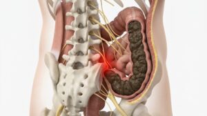 Colon pressing against nearby nerves causing lower back pain